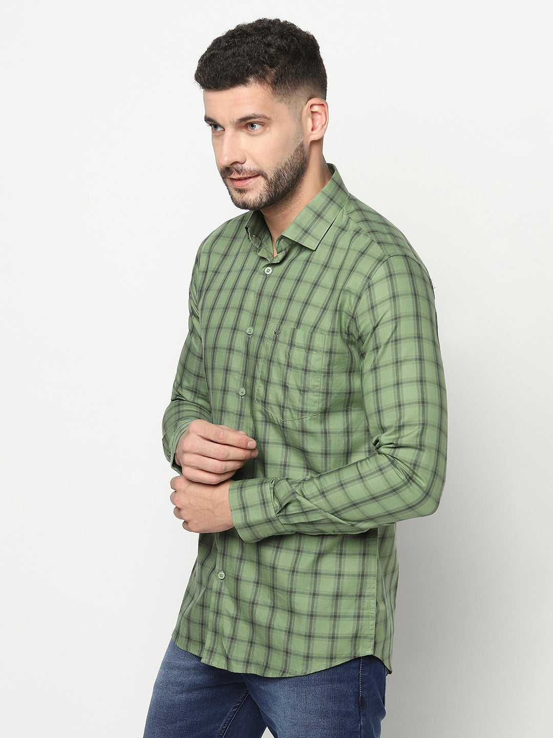 Green Windowpane Checked Shirt-Men Shirts-Crimsoune Club