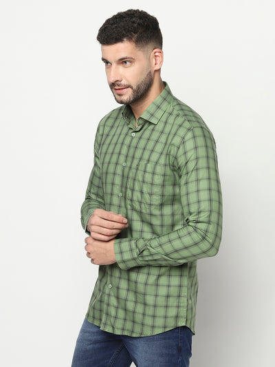 Green Windowpane Checked Shirt-Men Shirts-Crimsoune Club