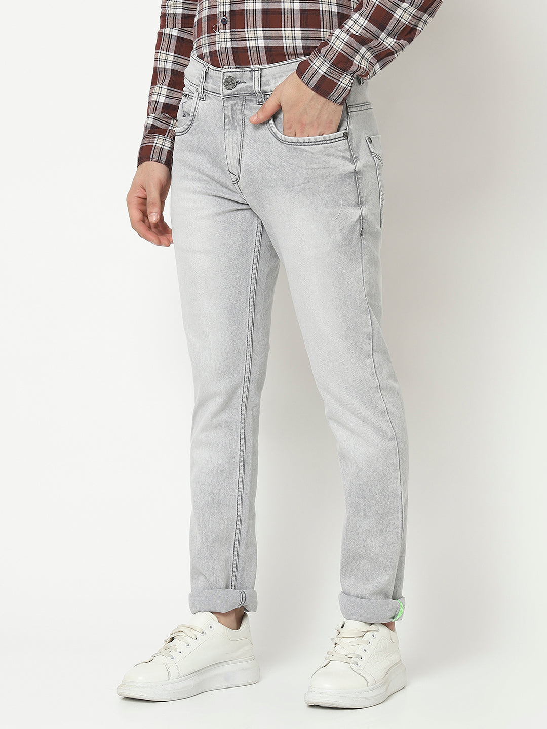  Grey Jeans with Heavy Wash Effect 