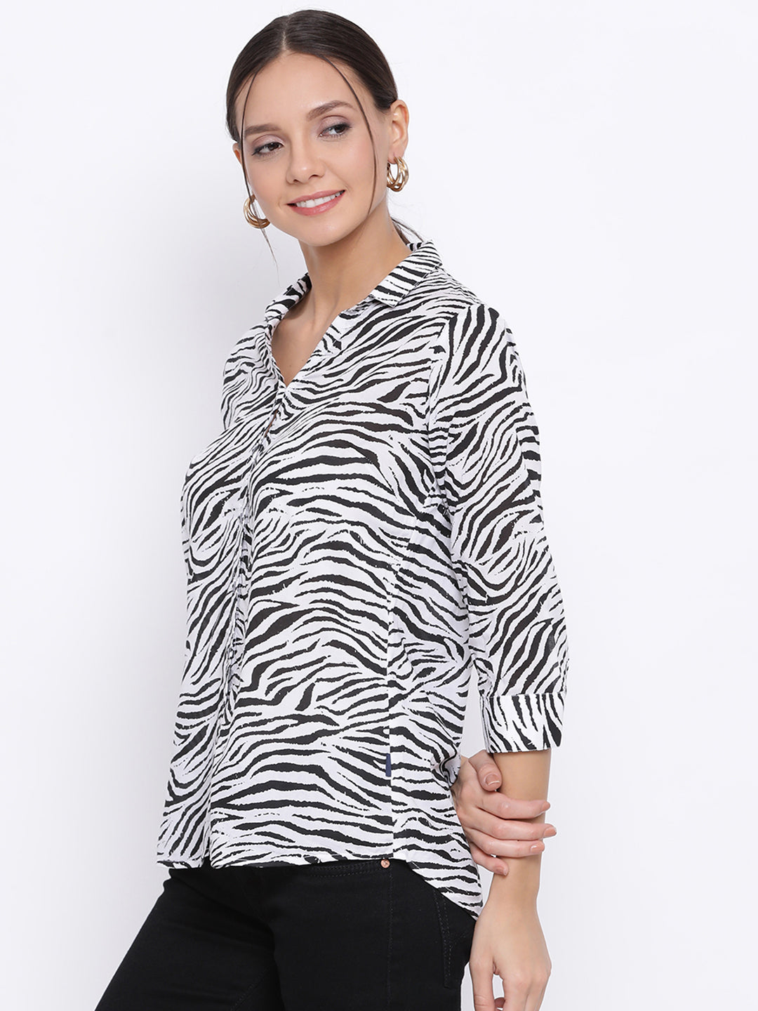 Black Printed Slim Fit shirt - Women Shirts