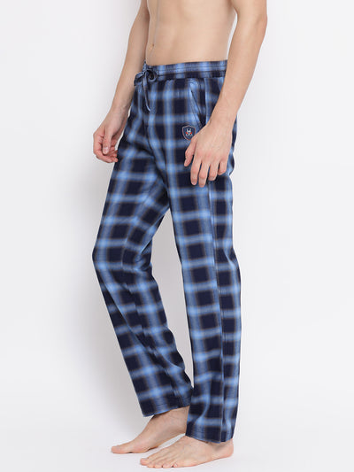 Navy Blue Checked Cotton Lounge Pants - Men Lounge Pants