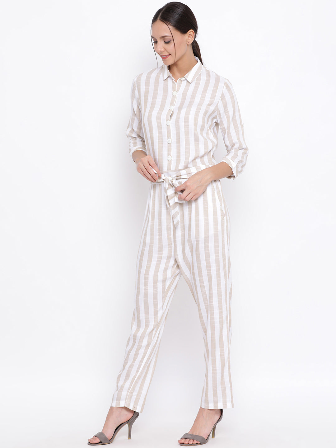 Grey Striped Jumpsuit - Women Jumpsuits