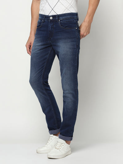 Blue Straight Legged Jeans-Men Jeans-Crimsoune Club