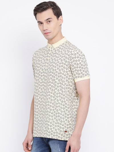 Yellow Printed Polo Neck T-Shirt - Men T-Shirts