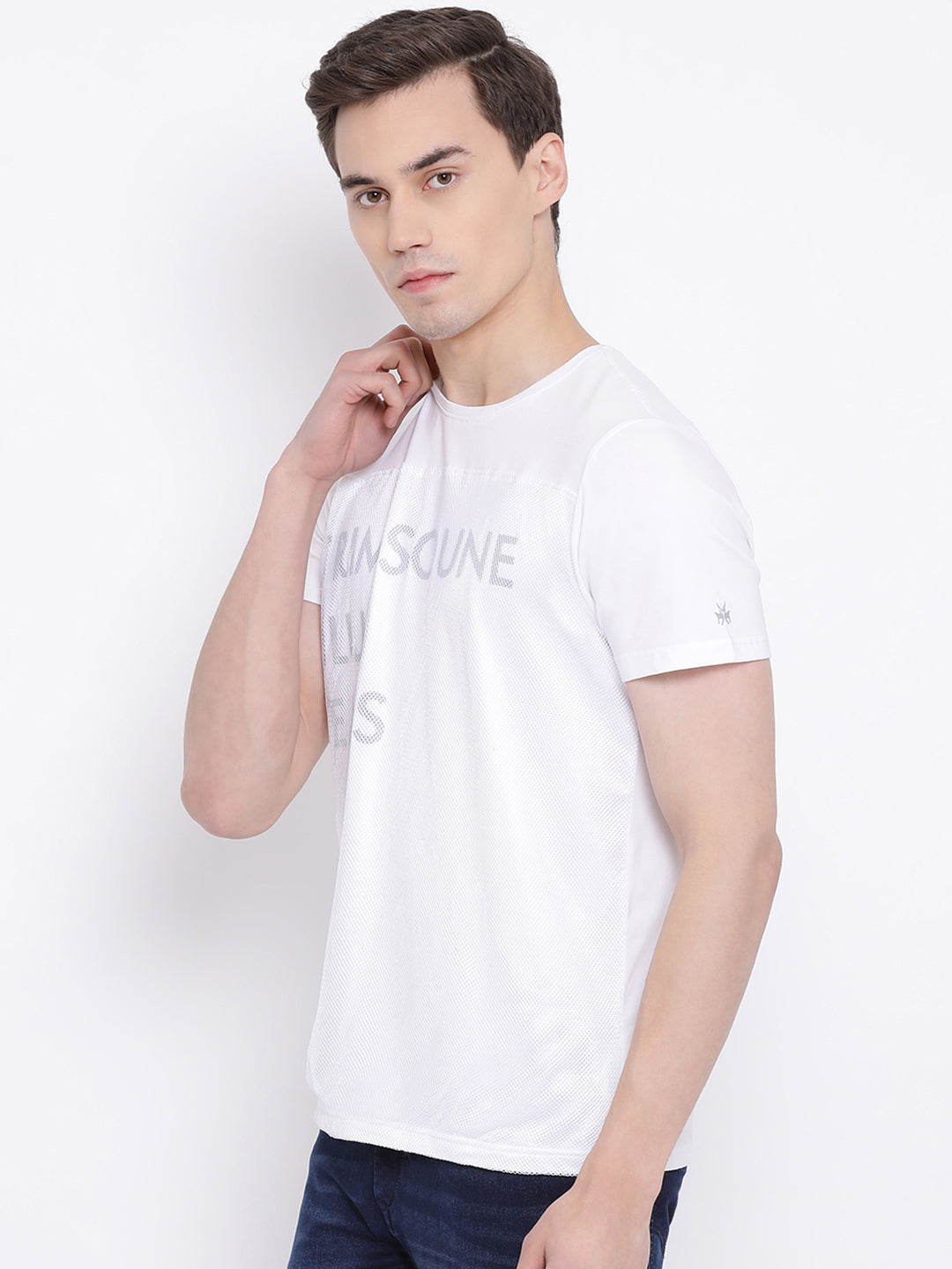 White Printed Round Neck T-Shirt - Men T-Shirts