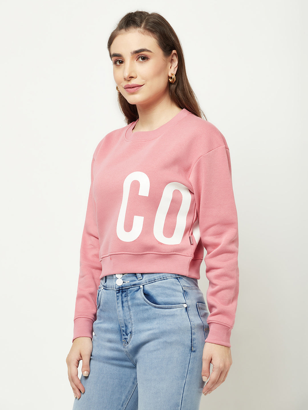  Pink Cropped Typographic Sweatshirt