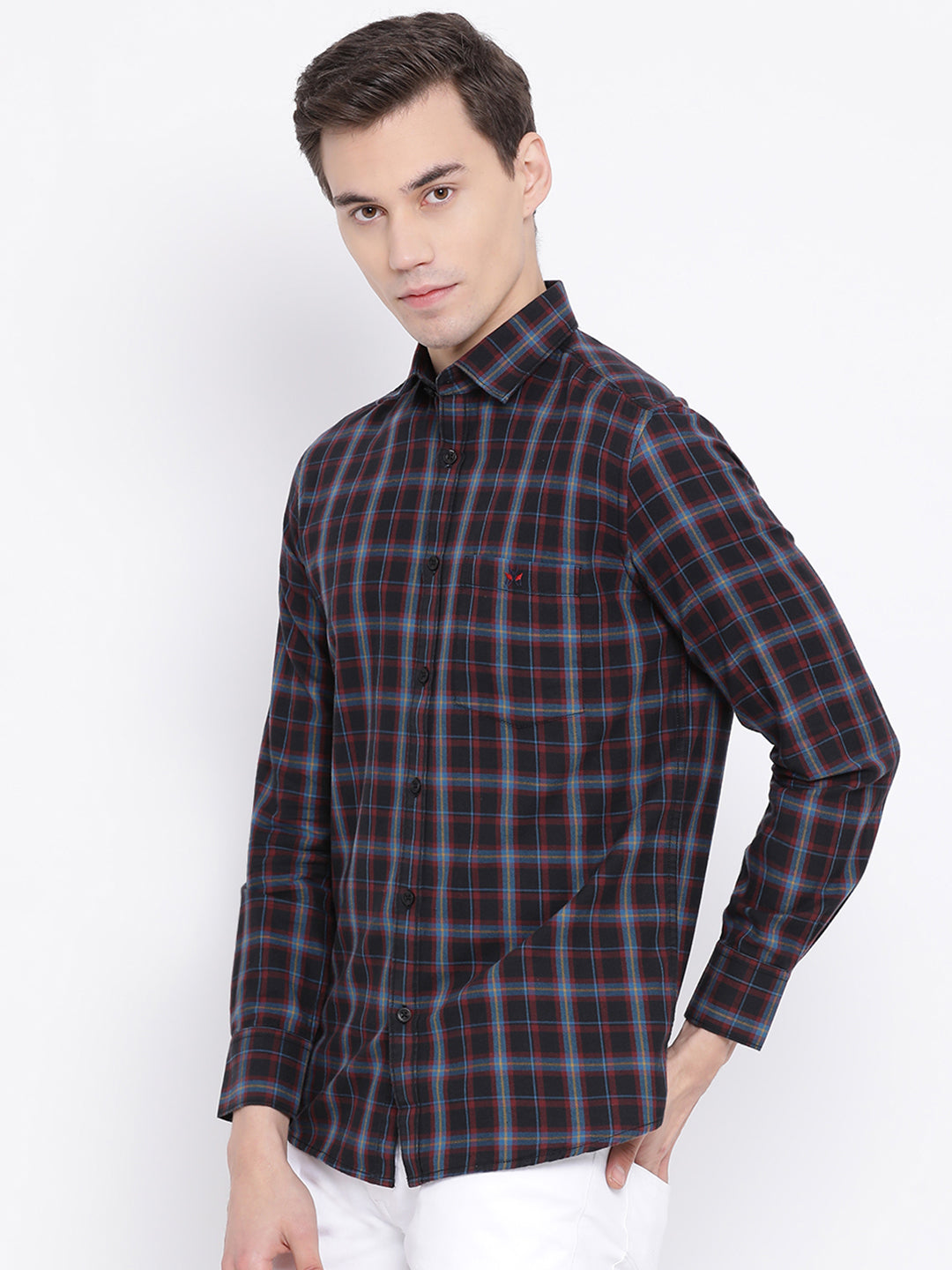 Black Checked Slim Fit Full Sleeves Shirt - Men Shirts