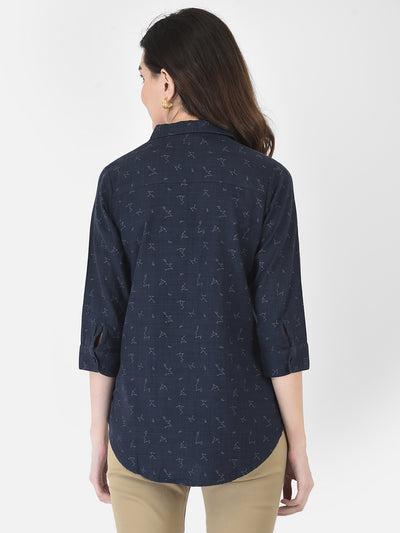 Navy Blue Printed Shirt - Women Shirts