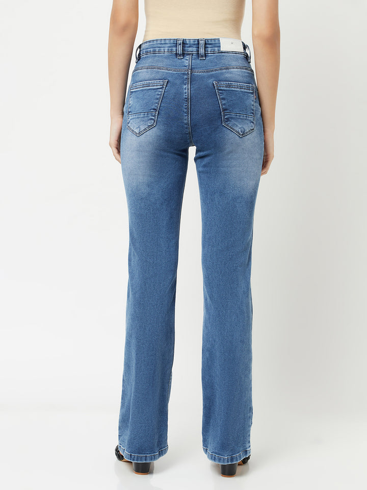 Blue Bootcut Jeans-Women Jeans-Crimsoune Club