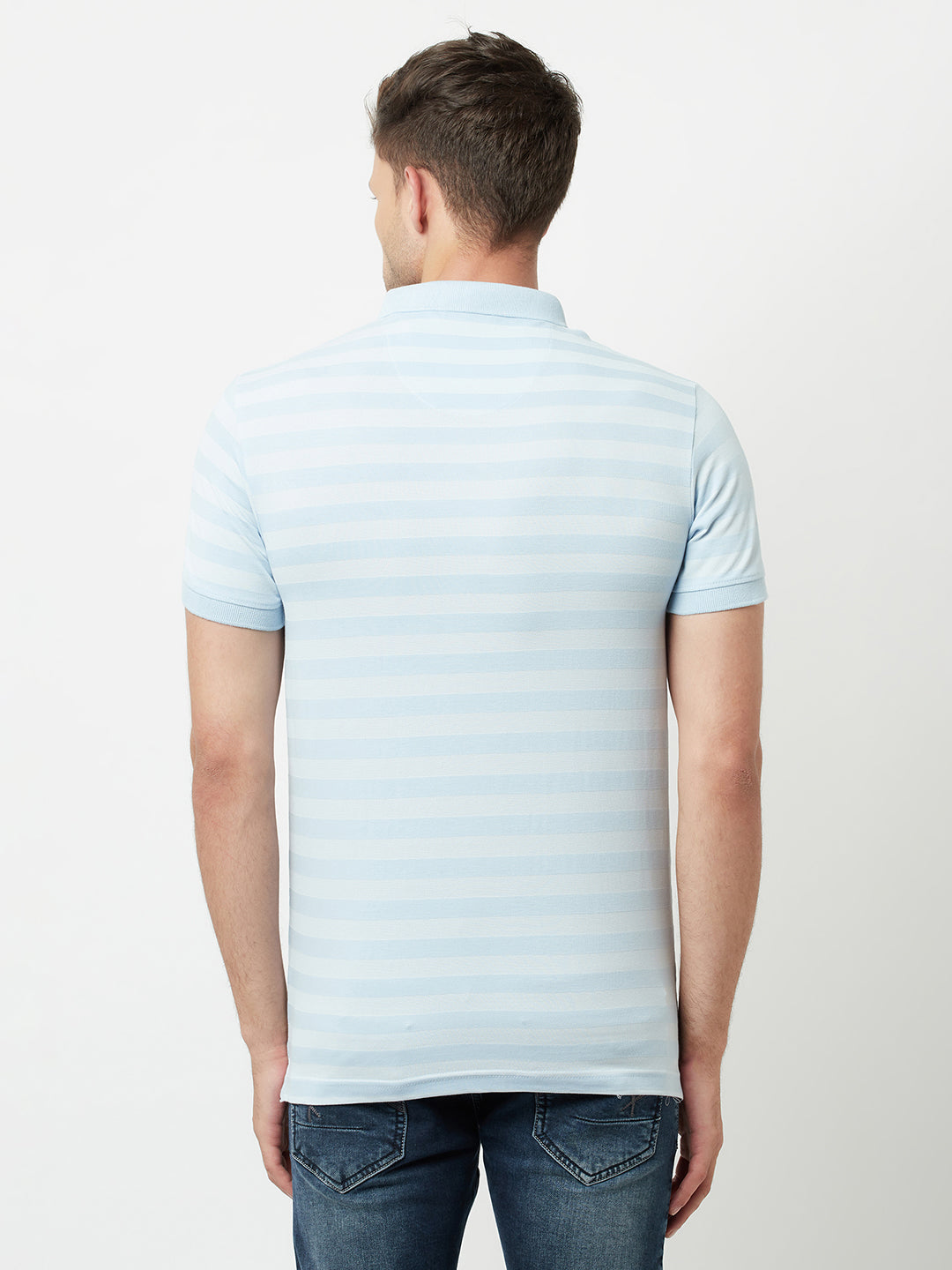 Blue Striped Polo T-Shirt-Men T-Shirts-Crimsoune Club