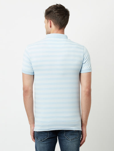 Blue Striped Polo T-Shirt-Men T-Shirts-Crimsoune Club