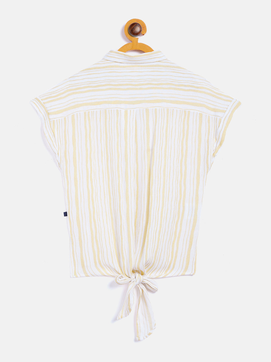 Beige Striped Waist Tie-Up Shirt - Girls Shirts
