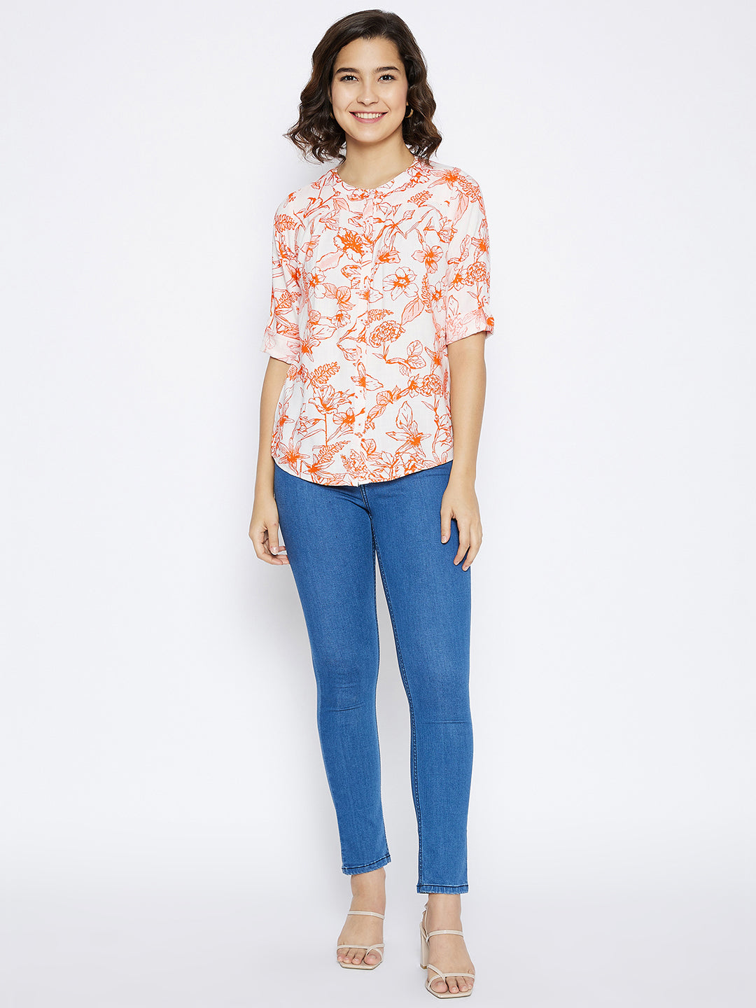 Orange Floral Printed Top - Women Tops