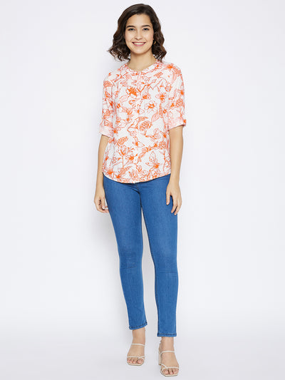 Orange Floral Printed Top - Women Tops