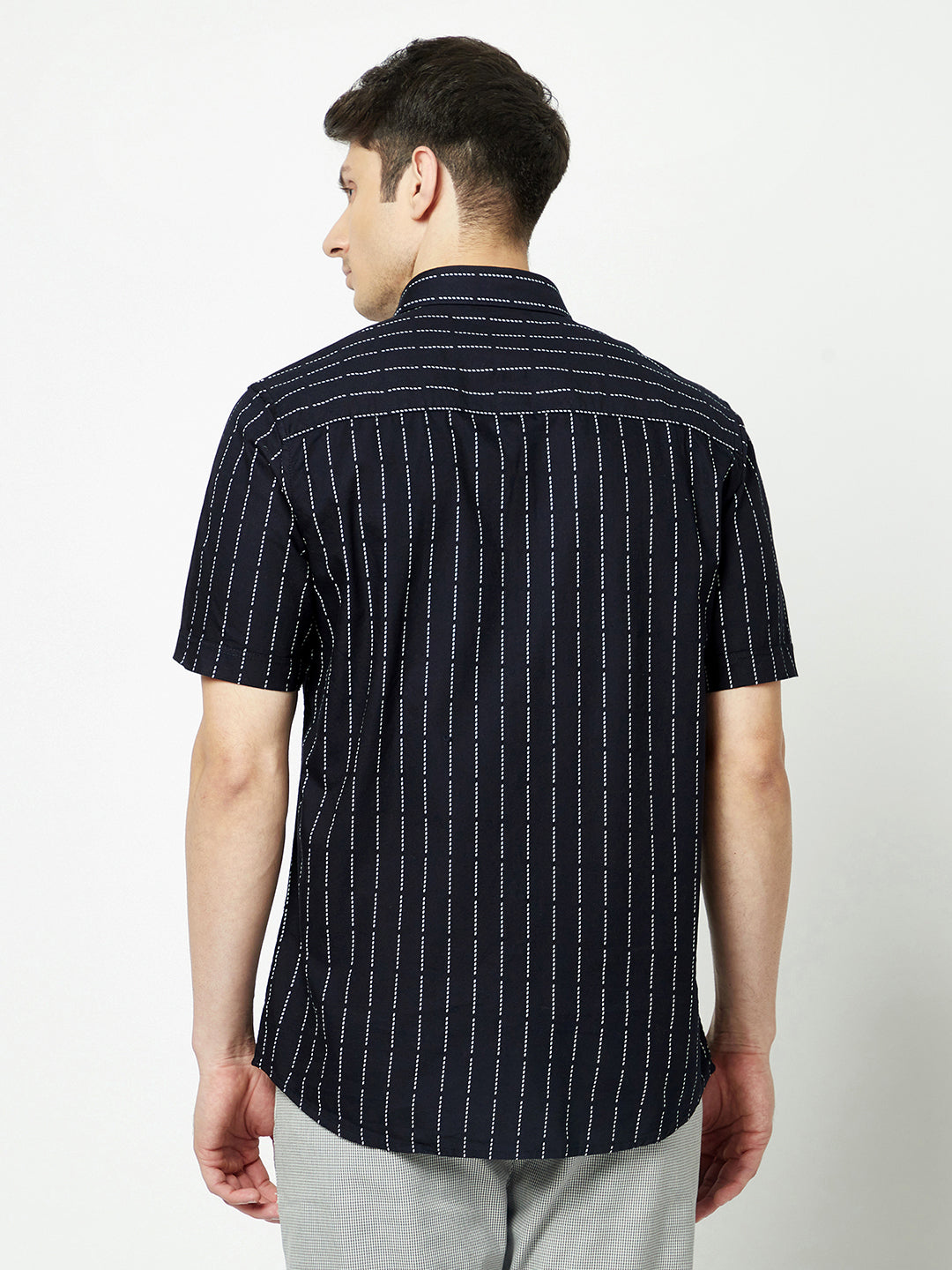  Navy Blue Dot-Stripe Shirt