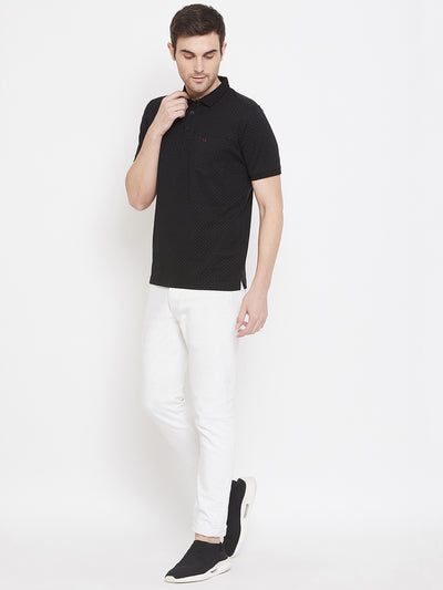 Black Printed Polo Neck T-Shirt - Men T-Shirts