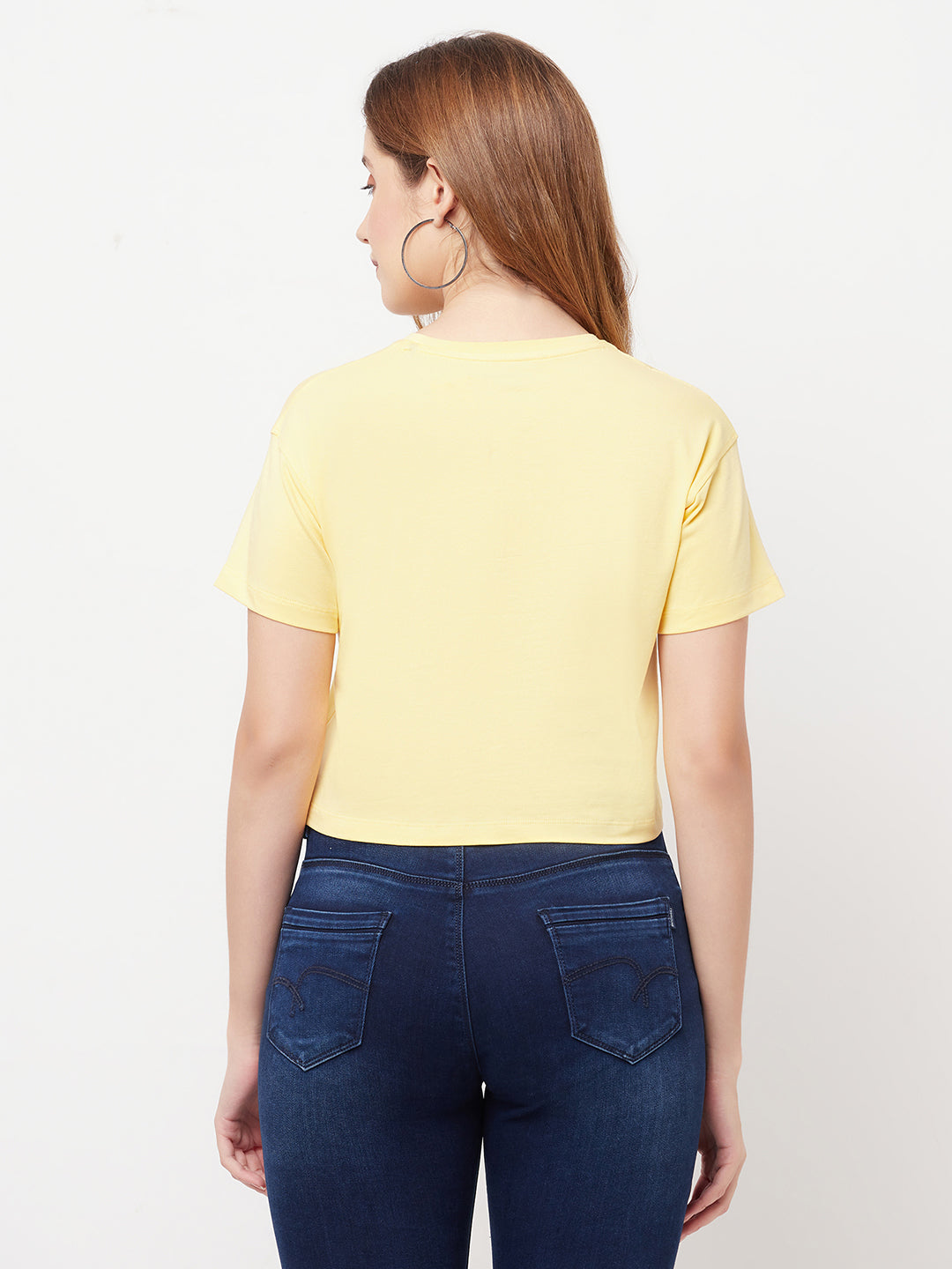 Yellow Printed Round Neck Cropped T-Shirt - Women T-Shirts