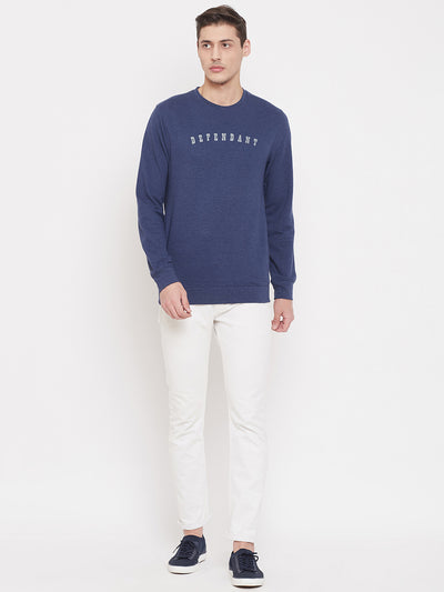 Blue Printed Round Neck Sweatshirt - Men Sweatshirts