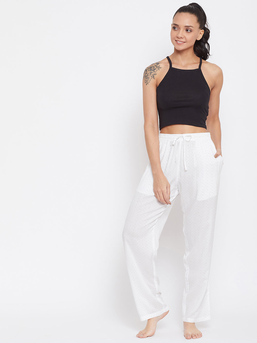 White Cotton Pyjamas - Women Lounge Pants