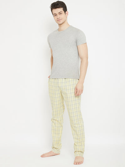 Cream Checked Straight Lounge Pants - Men Lounge Pants