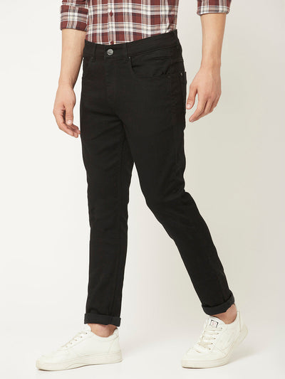 Black Jeans with Leather Logo Patch