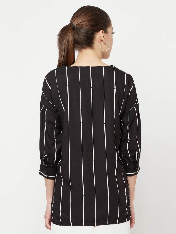 Black Striped V-Neck Top - Women Tops