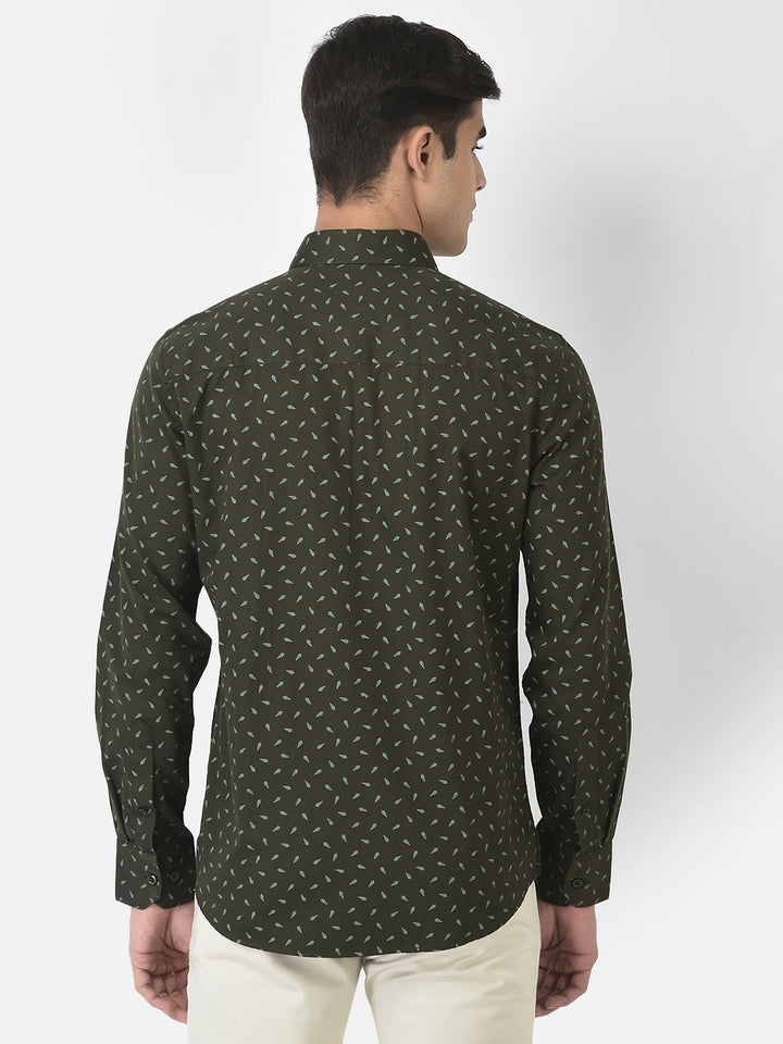  Olive Green Shirt in Floral Print