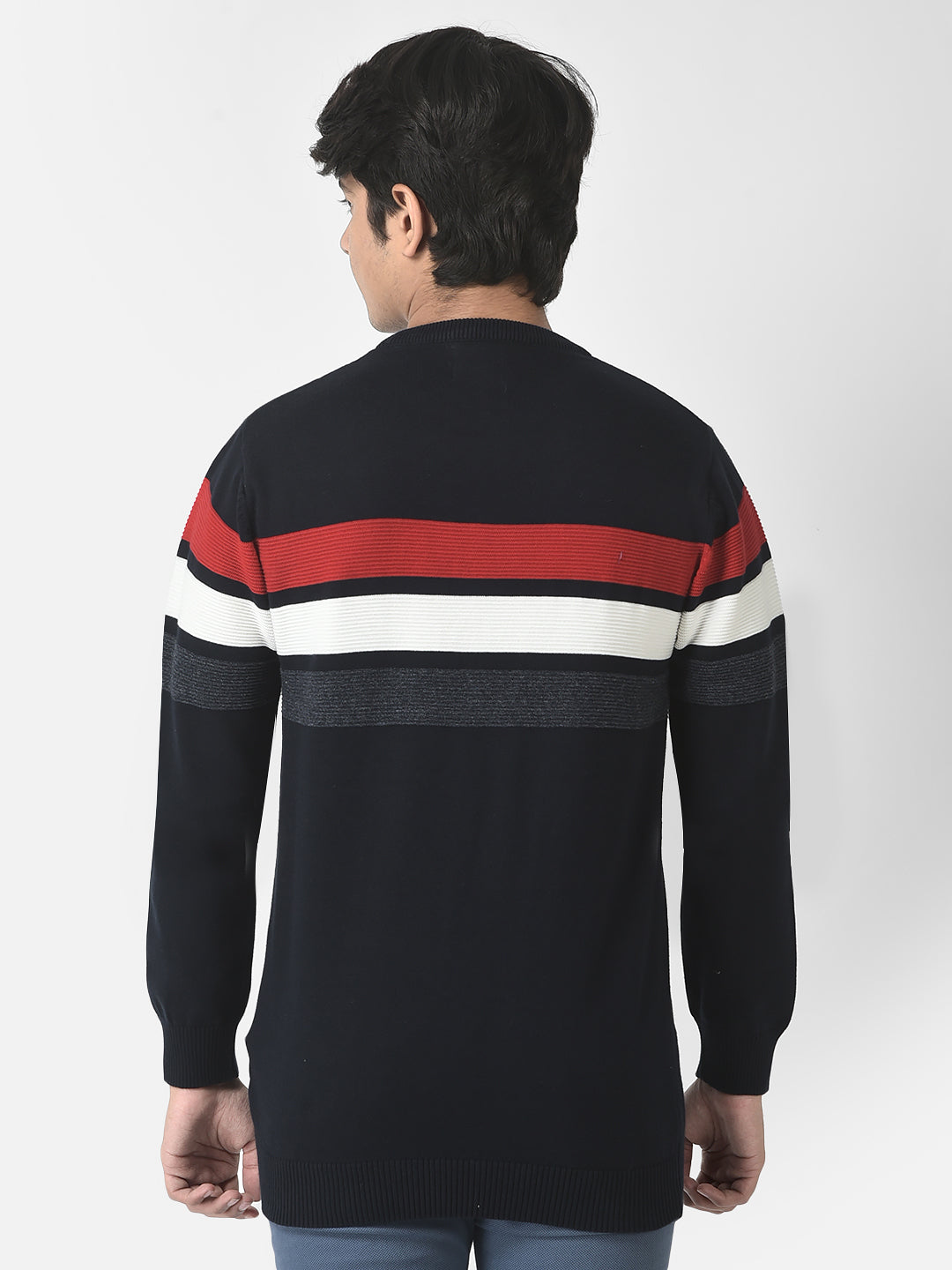  Navy Blue Colour-Blocked Sweater 