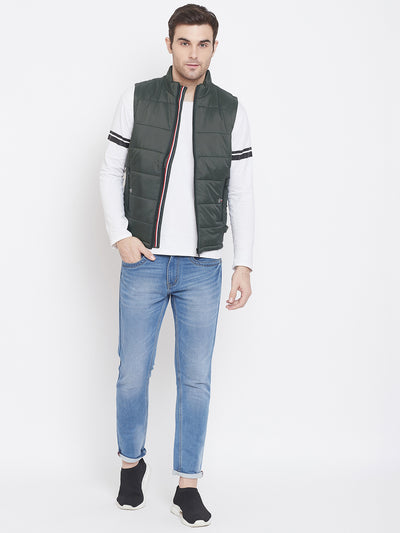 Olive Solid Mandarin Collar Jackets-Mens Jacket-Crimsoune Club