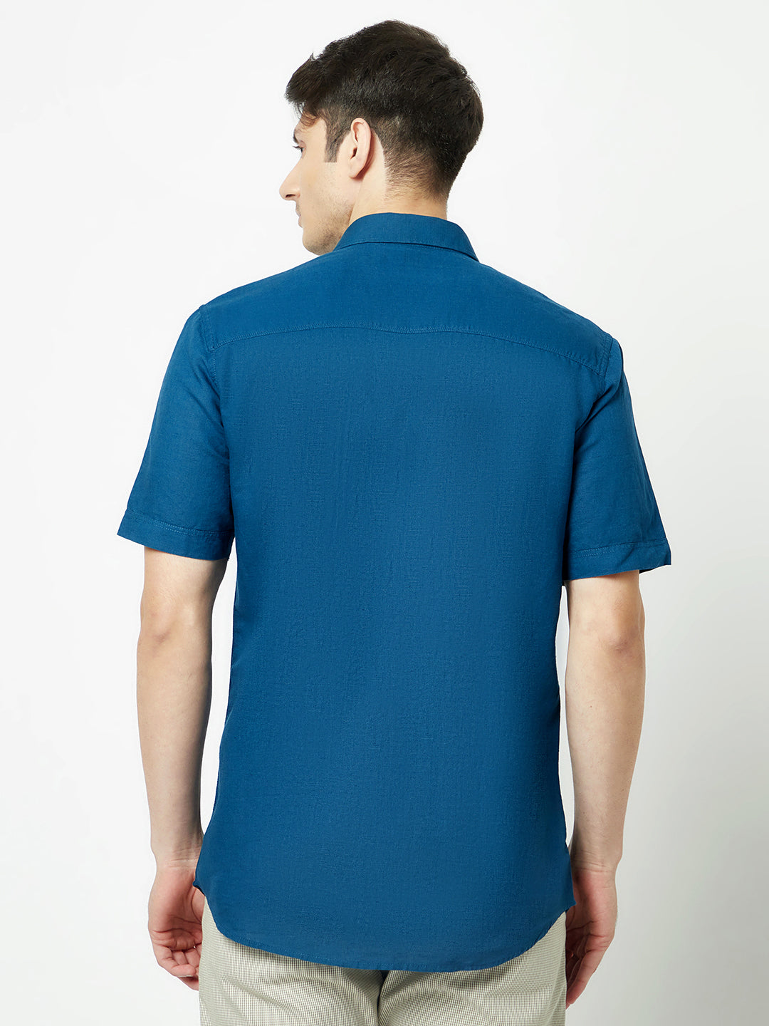 Plain Blue Short-Sleeved Shirt 