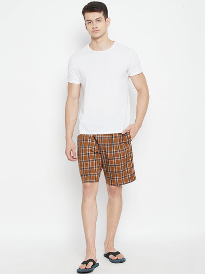 Mustard Checked Slim Fit Lounge Shorts - Men Lounge Shorts