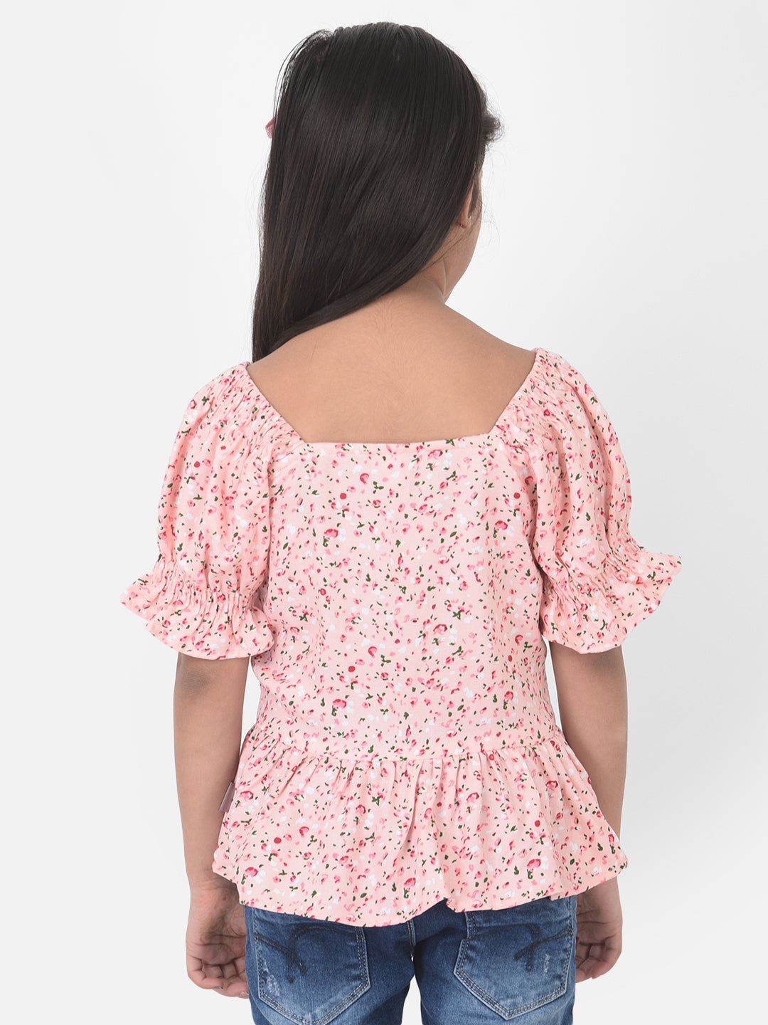 Pink Floral Printed Cinched Waist Top - Girls Tops