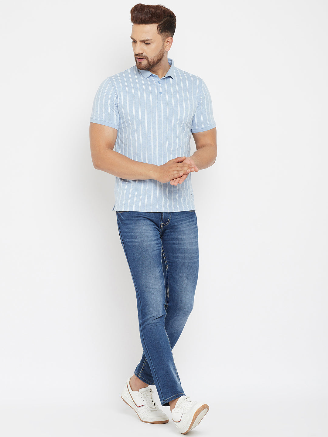 Blue Striped Polo T-Shirt - Men T-Shirts