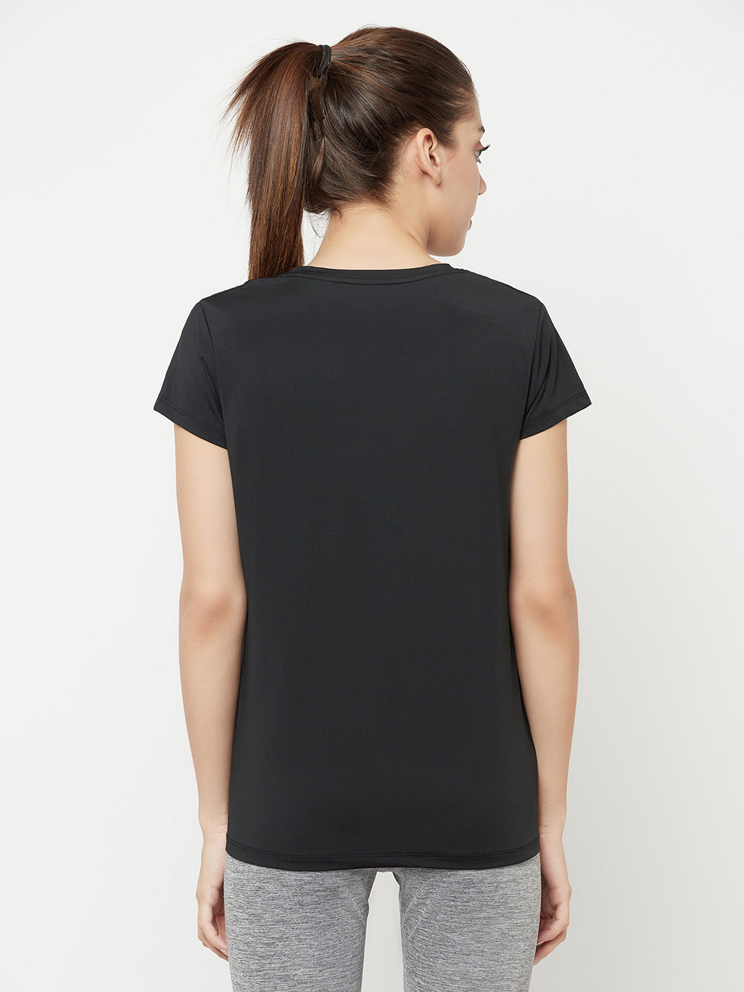 Black Round Neck Sports T-Shirt - Women T-Shirts