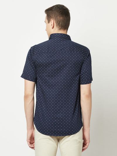  Short-Sleeved Navy Blue Geometric Shirt