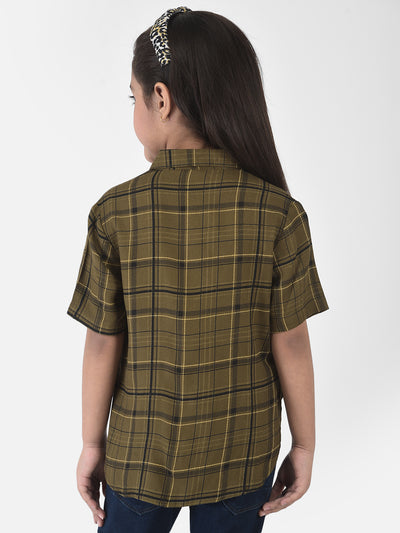 Olive Green High-Low Checked Crop Shirt - Girls Shirts