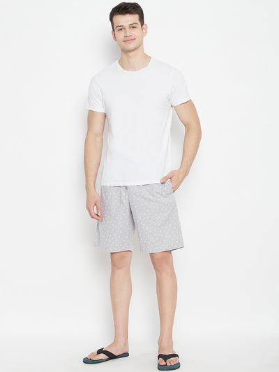 Grey Printed Slim Fit Lounge Shorts - Men Lounge Shorts