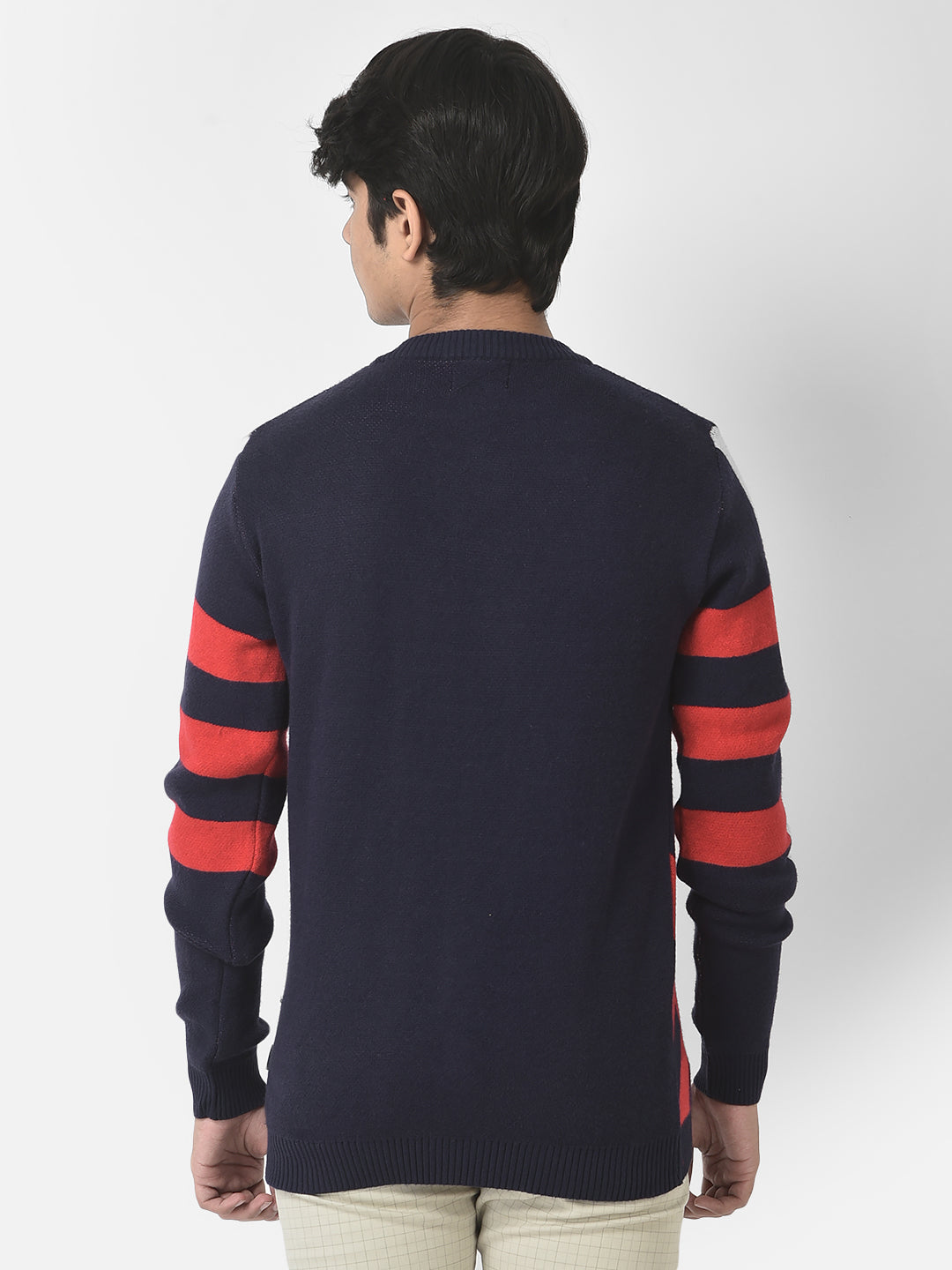 Navy Blue Graphic Striped Sweater