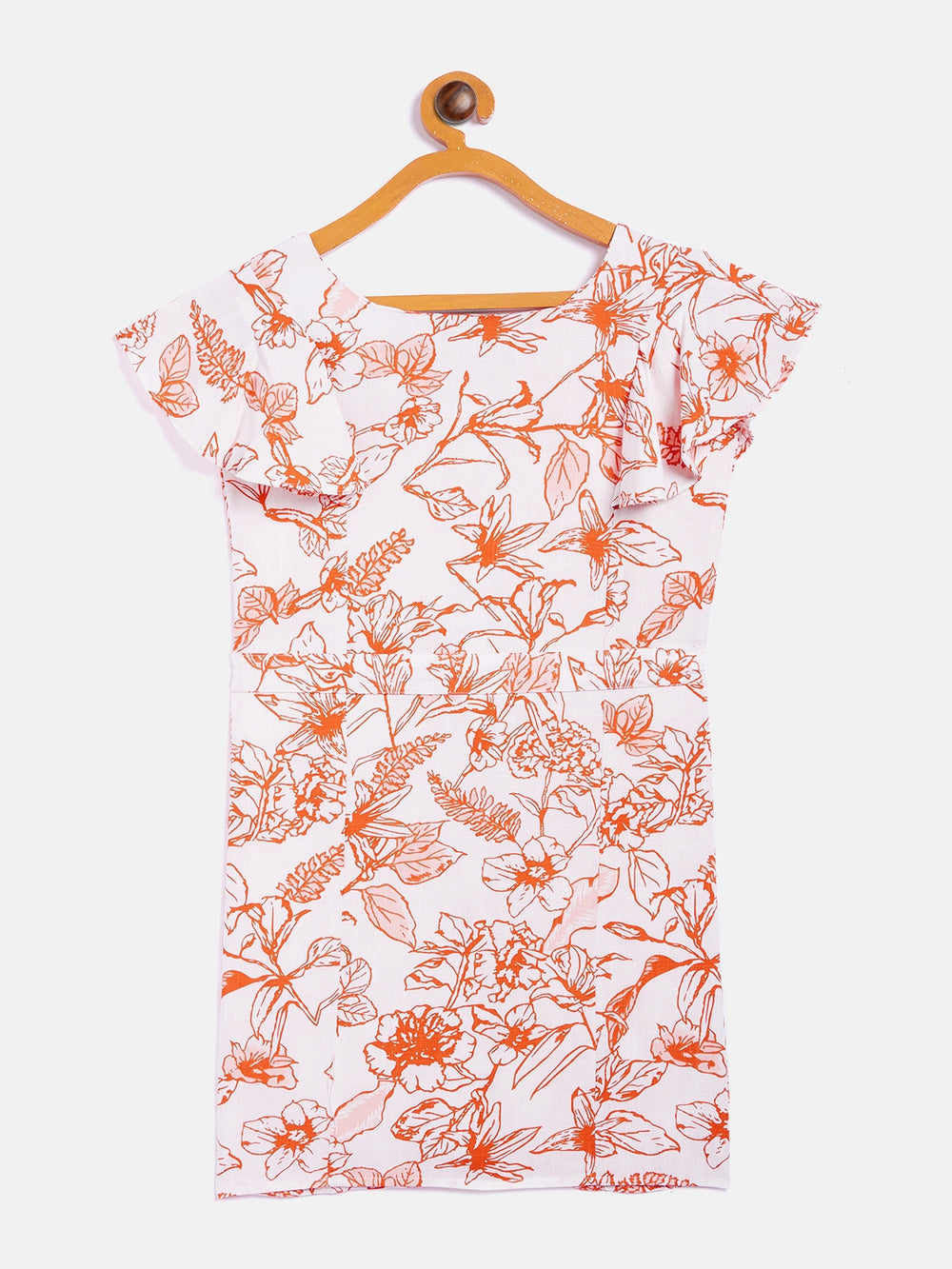 White Printed Square Neck Dress - Girls Dress