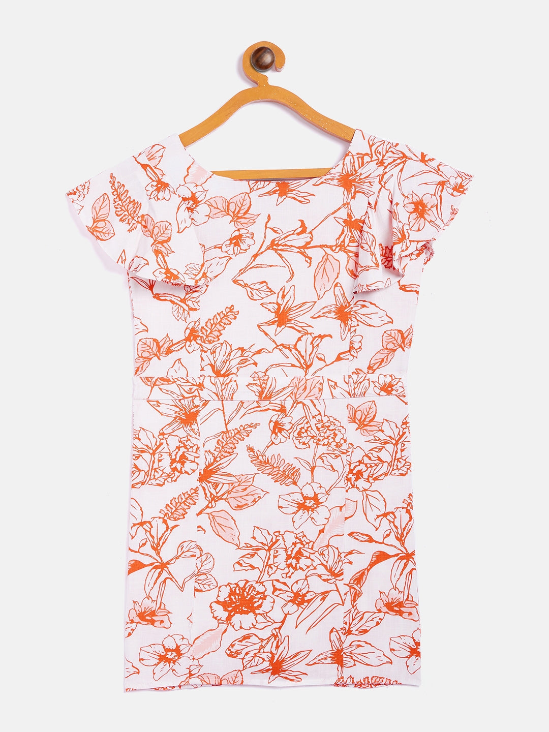 White Printed Square Neck Dress - Girls Dress