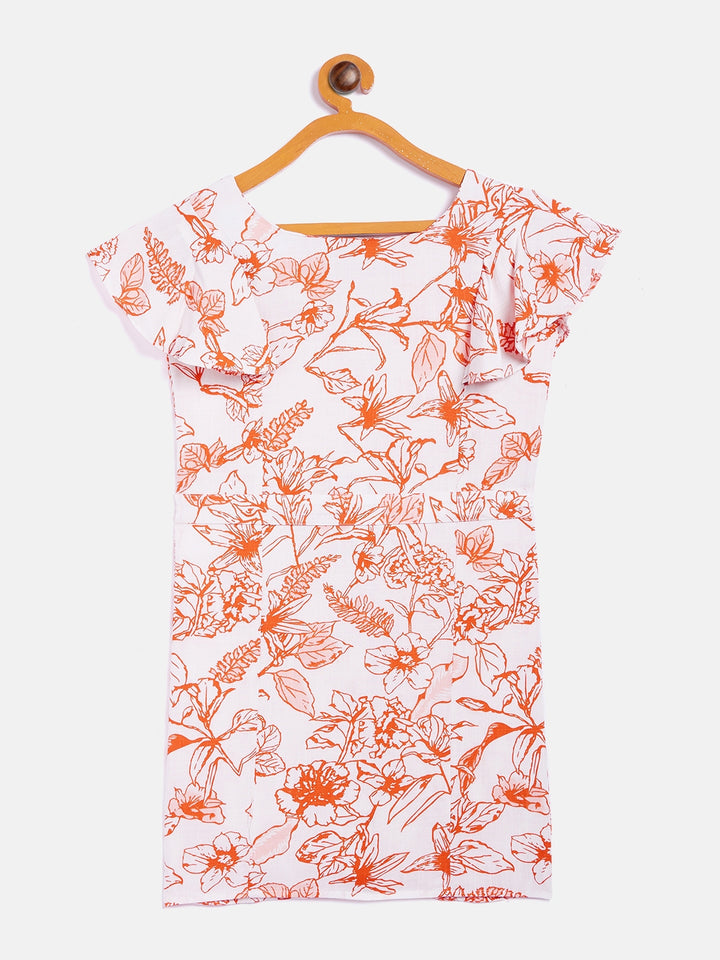 White Printed Square Neck Dress - Girls Dress