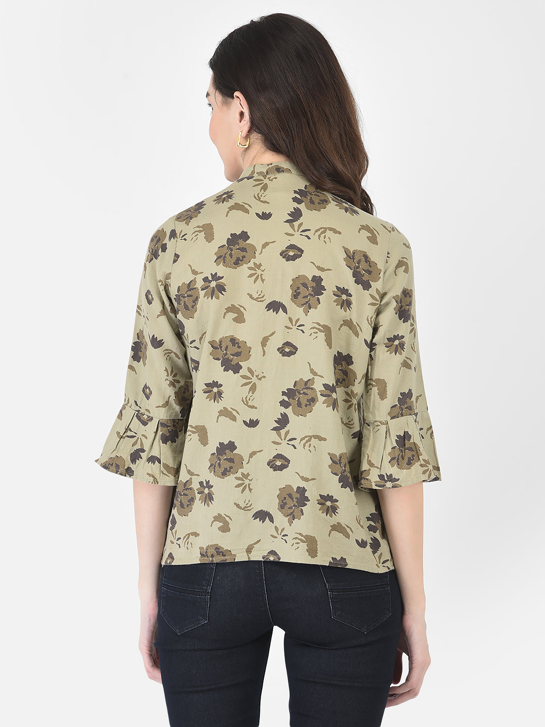 Olive Green Floral Shirt - Women Shirts