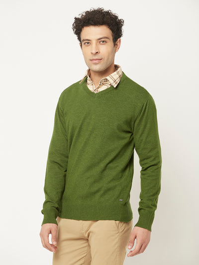 Green Sweater in Relaxed Fit-Men Sweaters-Crimsoune Club