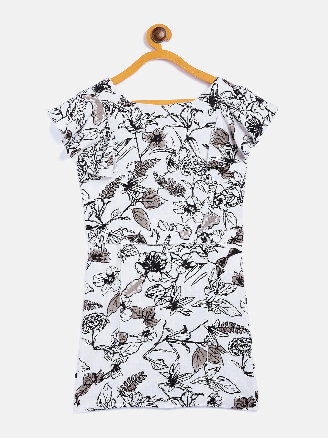 Black Printed Square Neck Dress - Girls Dress
