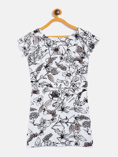 Black Printed Square Neck Dress - Girls Dress
