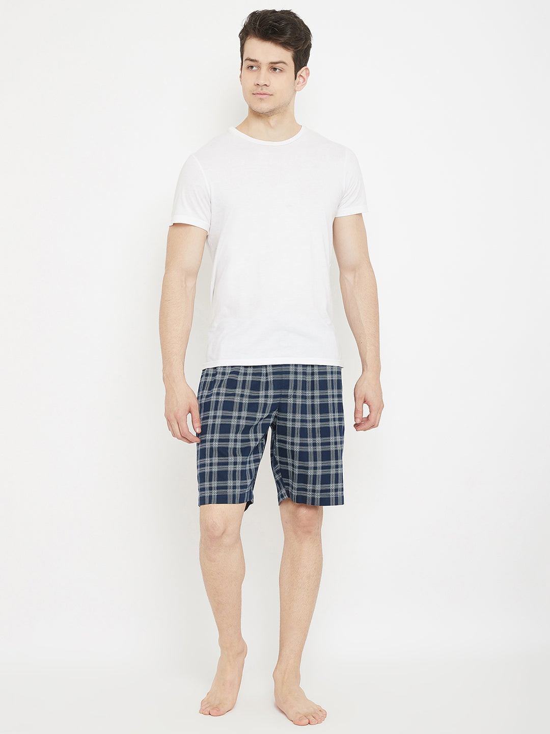 Navy Blue Checked Lounge Shorts - Men Lounge Shorts