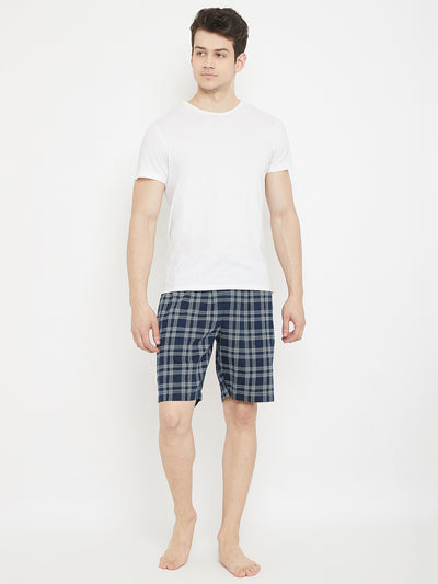 Navy Blue Checked Lounge Shorts - Men Lounge Shorts