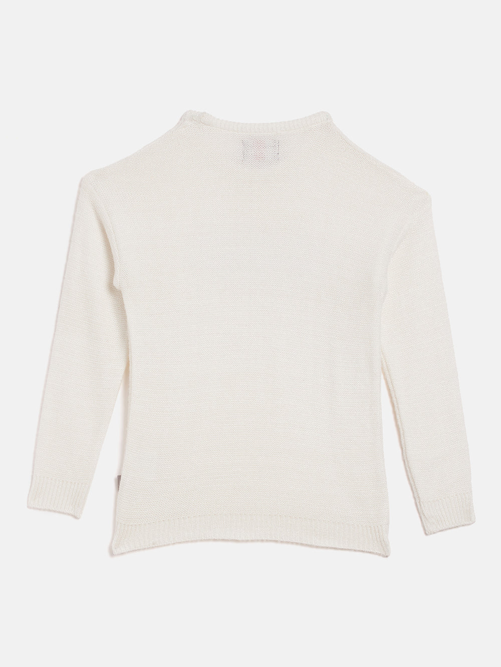 White Embellished Round Neck Sweater - Girls Sweaters
