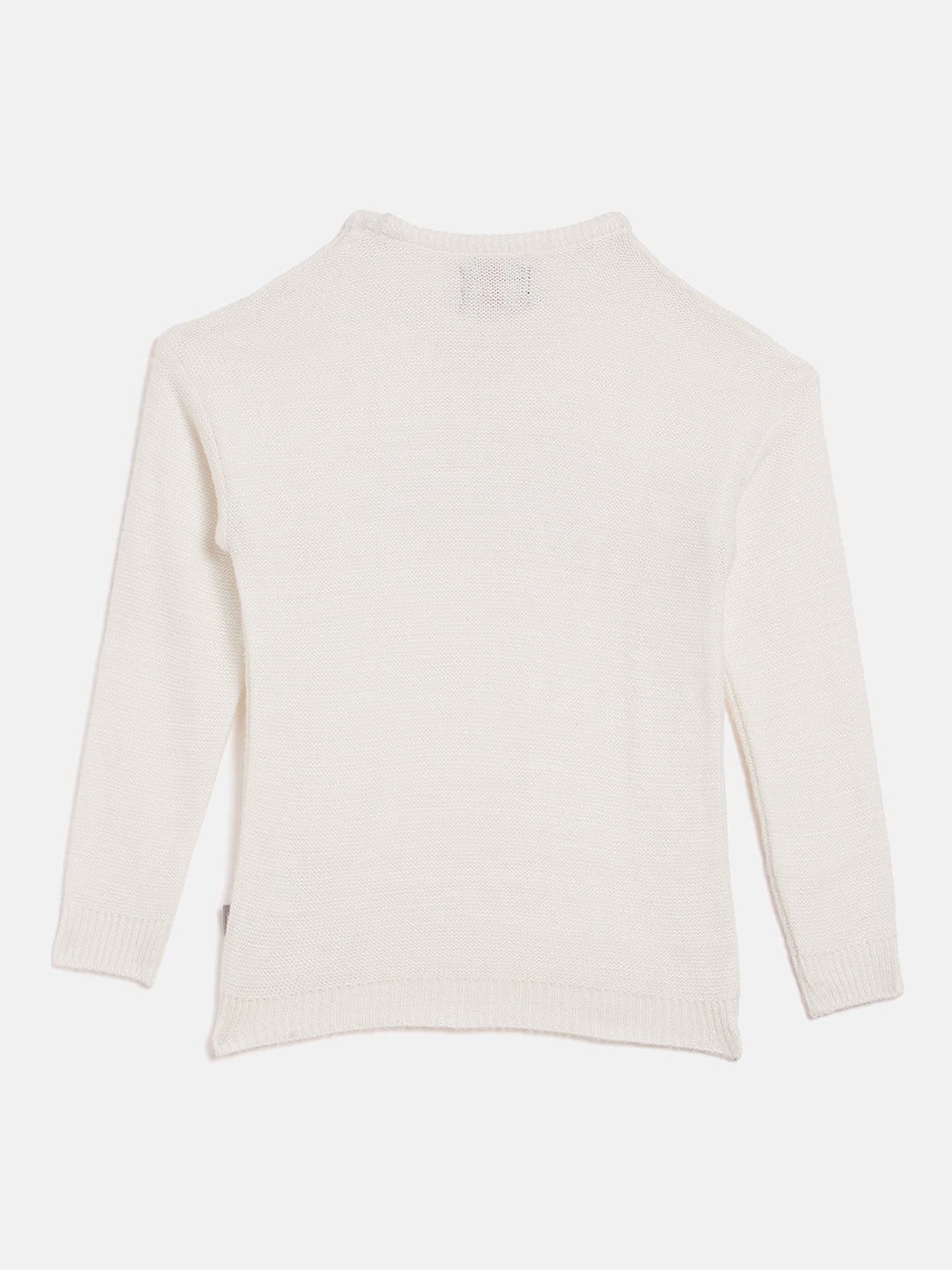 White Embellished Round Neck Sweater - Girls Sweaters