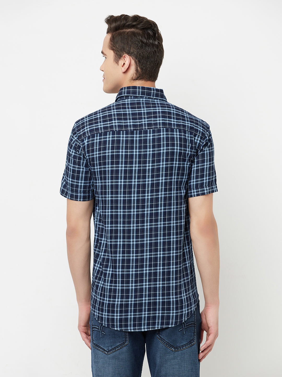 Navy Blue Checked Shirt - Men Shirts